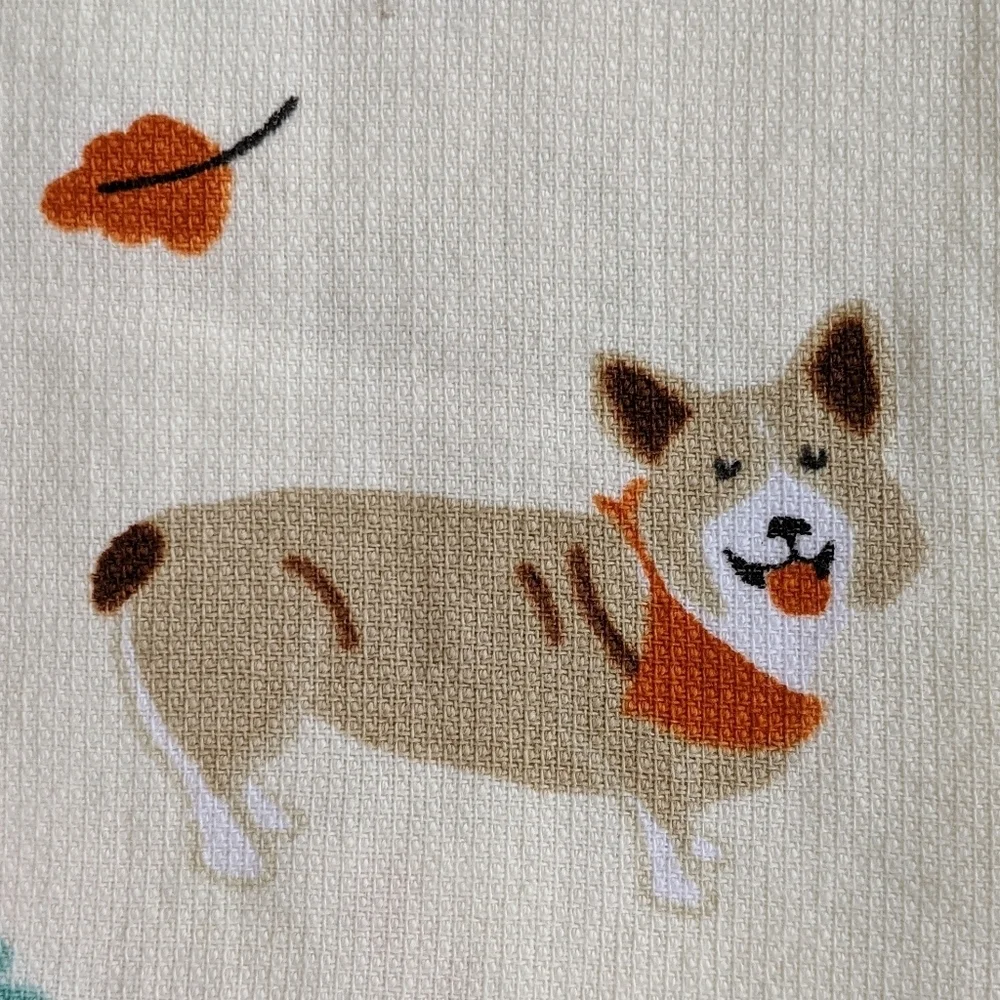 Doxie Corgi Terrier Labrador Pug Leaves Autumn Theme Kitchen Towel Set Of 2 NWT